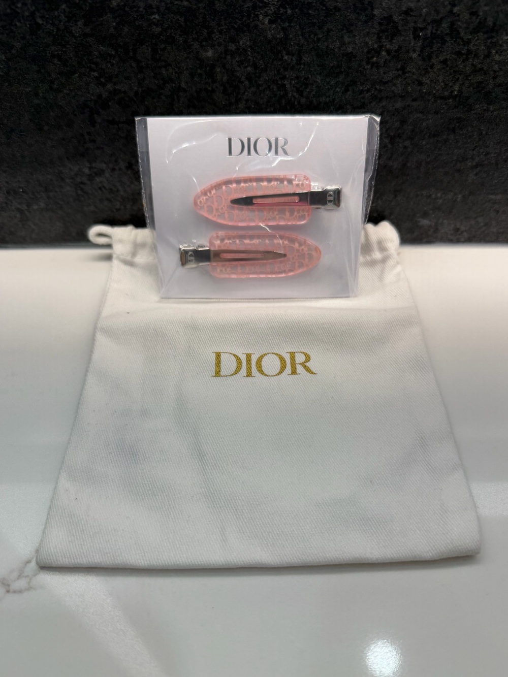 Dior Pink Logo Resin Hair Clips Set - Picture 1 of 4